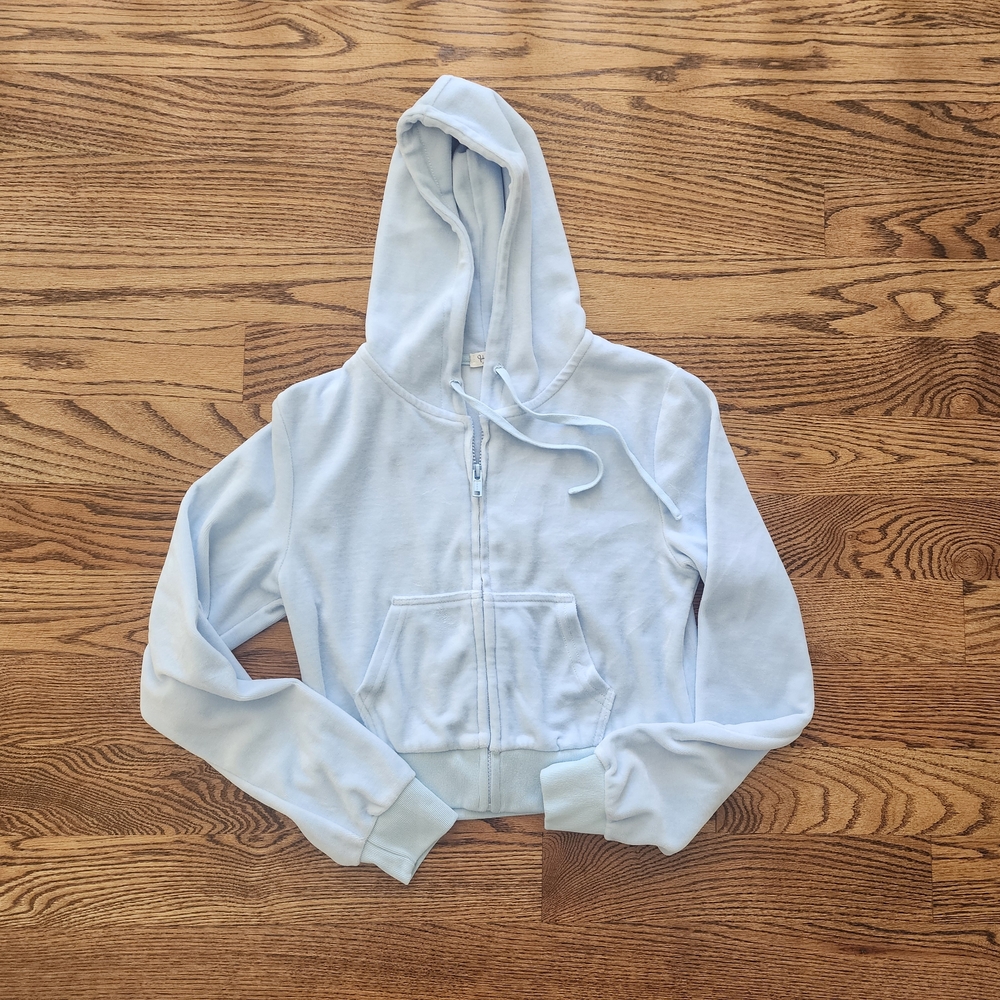Brandy Melville Teen Womens John Galt Blue Zip-Up Top Sweatshirt Shirt Hoodie